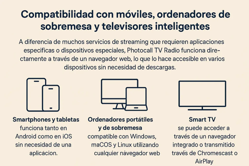 Compatibilidad con móviles, ordenadores de sobremesa y televisores inteligentes